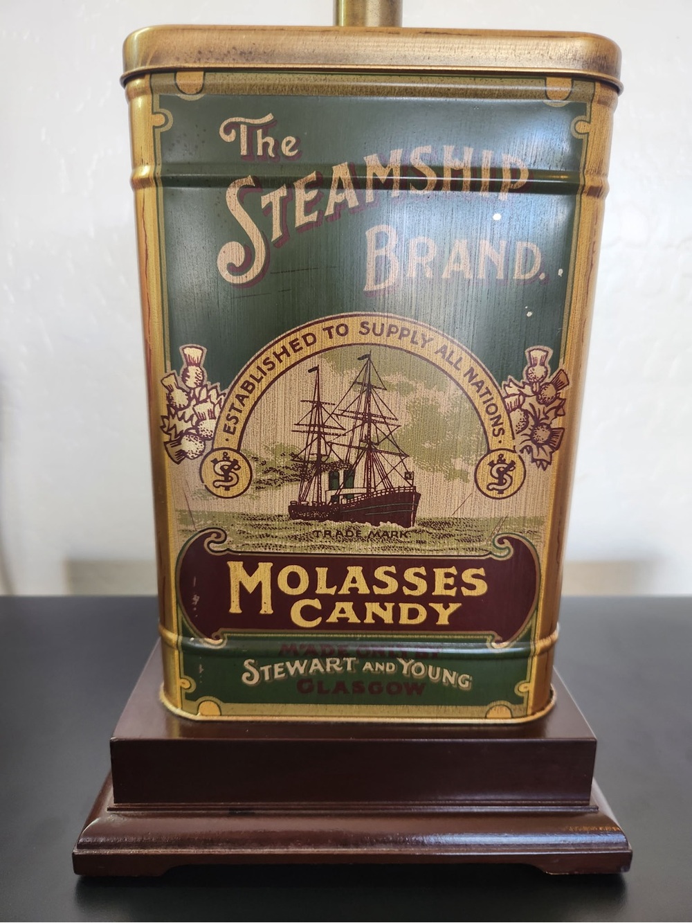 Steamship Brand Molasses Candy Tin Lamp